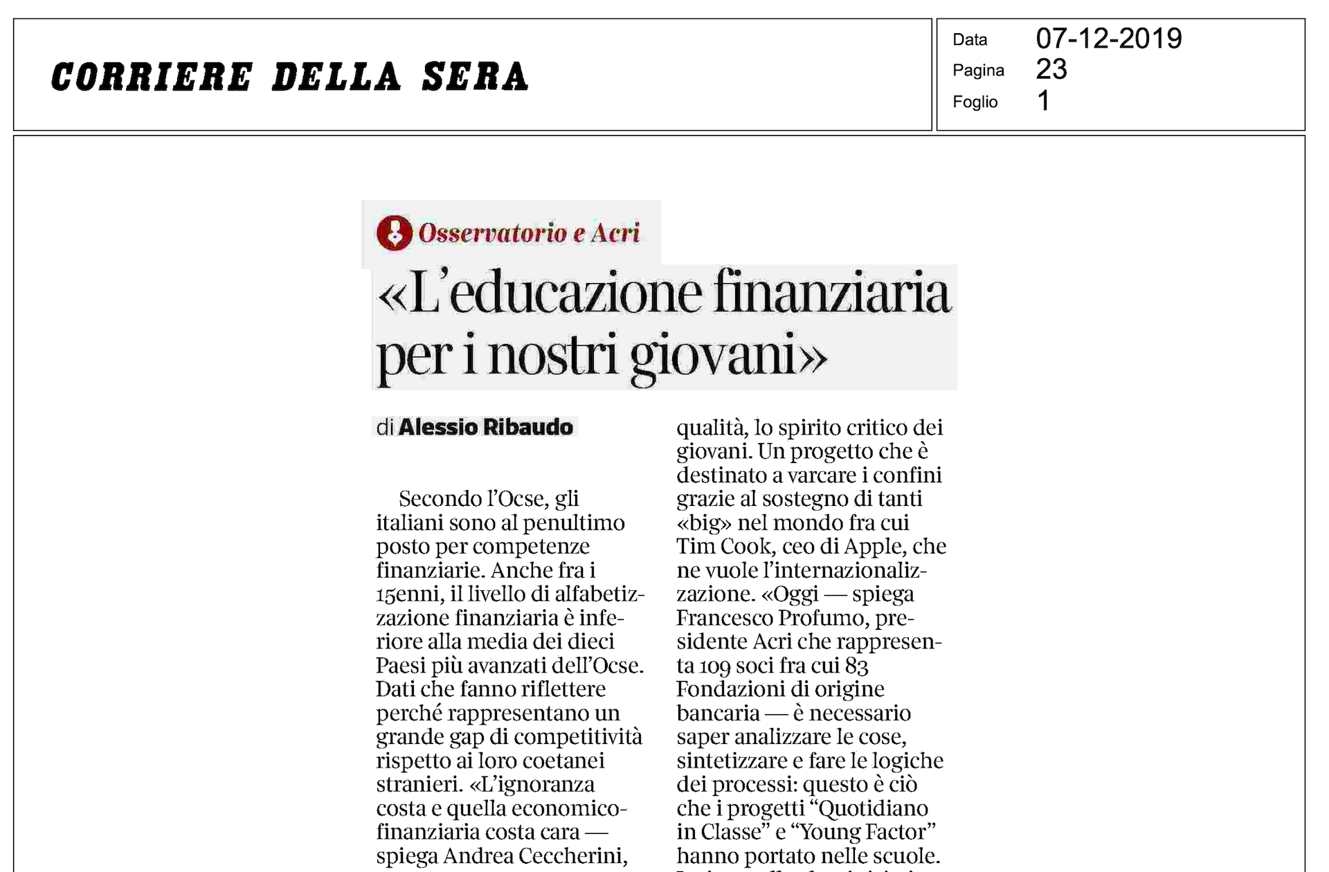 Andrea Ceccherini – Corriere della Sera – 7 dicembre 2019
